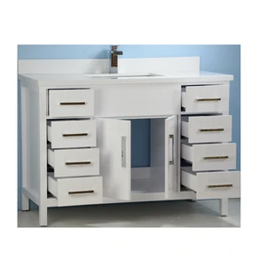 Image 2 of 48" Solid Wood White Vanity with Stone Top sold at Floors & Baths Pro's