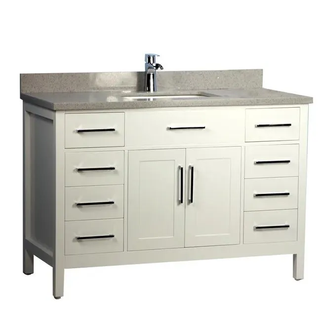 54" Solid Wood White Vanity with Stone Top