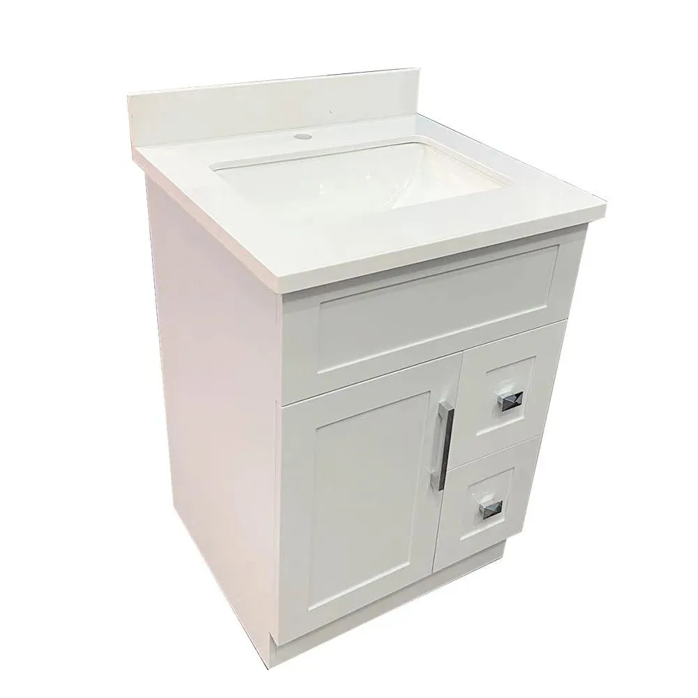24" Grey Bathroom Vanity with Stone Top and 2 Drawers