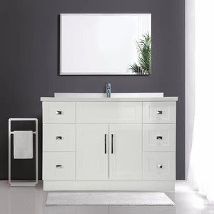 48" Shaker Style White Vanity with Stone Top (6 drawers) | Floors & Baths Pro's