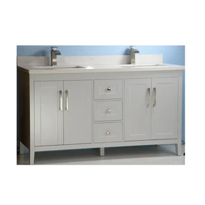 60" European Style Grey Double-Sink Vanity with Stone Top | Floors & Baths Pro's