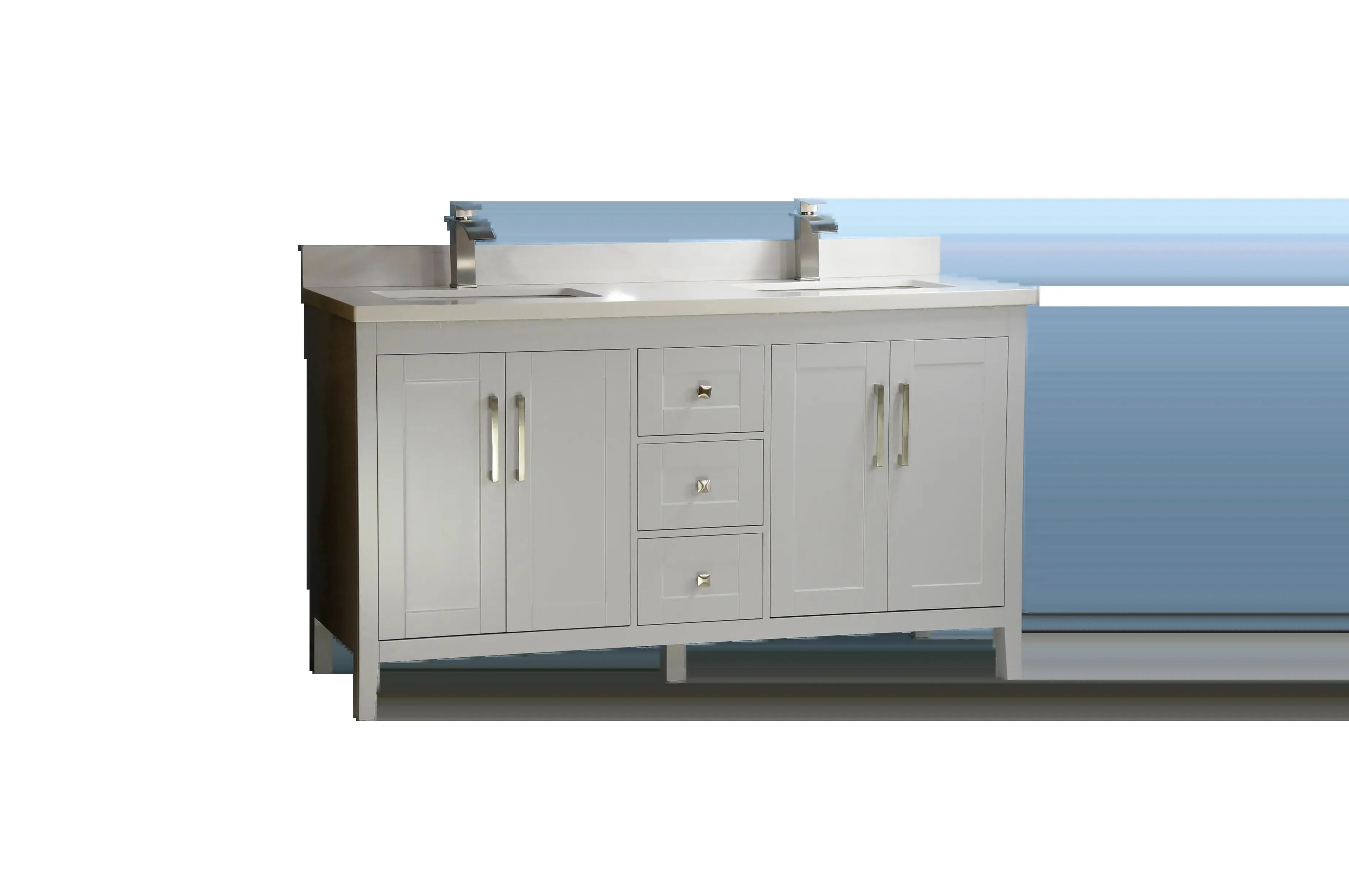 60" European Style Grey Double-Sink Vanity with Stone Top
