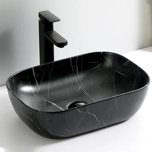 Ceramic Vessel Sink with Matte Black Marble Pattern | Floors & Baths Pro's