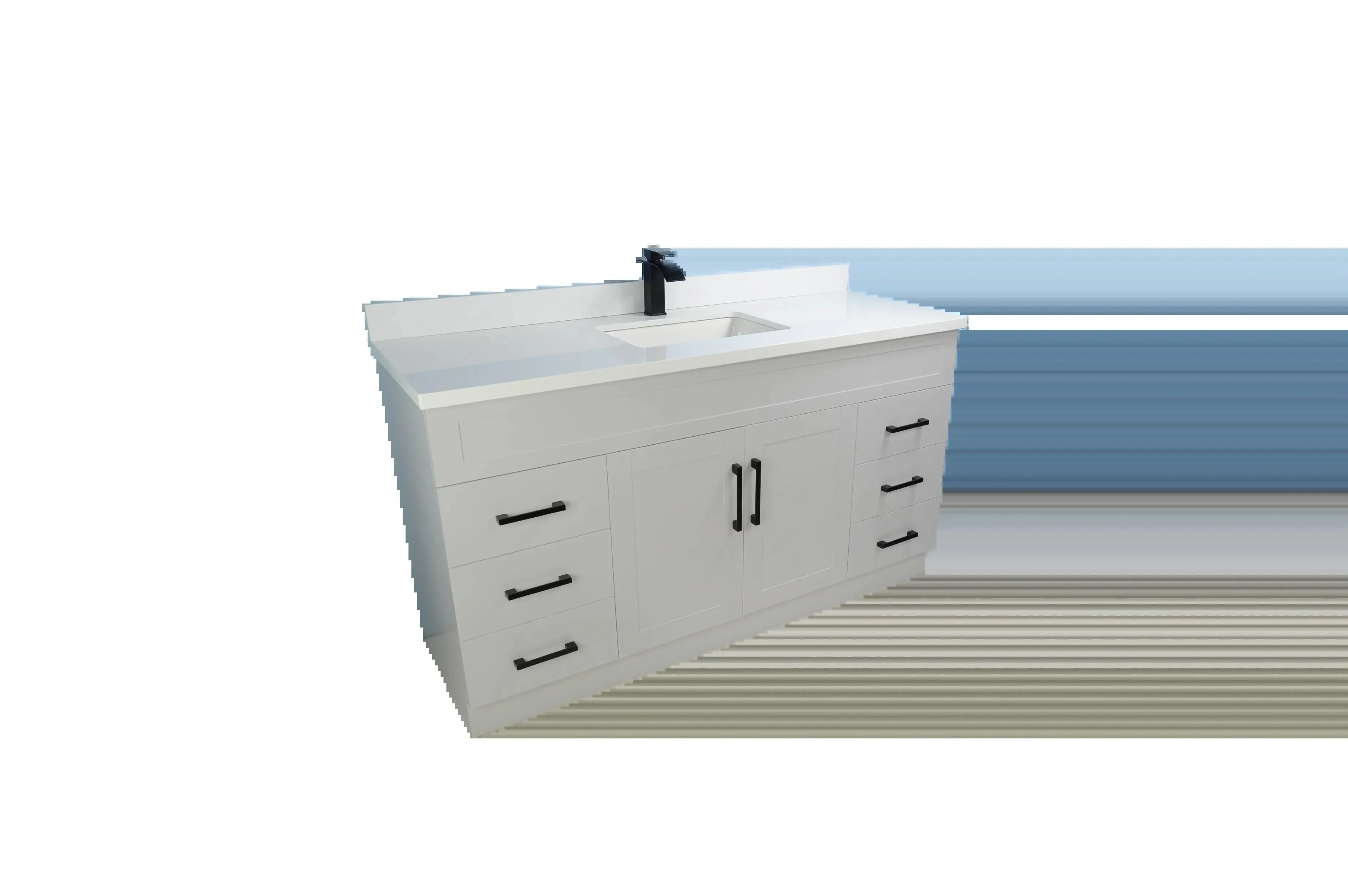 60" Single-Sink Gray Vanity with Stone Top