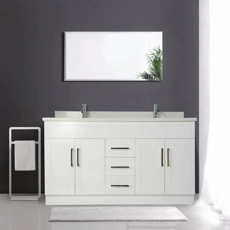 60" Double-Sink White Vanity with Stone Top