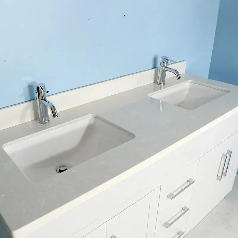 60" Double-Sink White Vanity with Stone Top