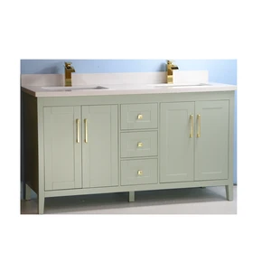 60" European Style Green Double-Sink Vanity with Stone Top | Floors & Baths Pro's