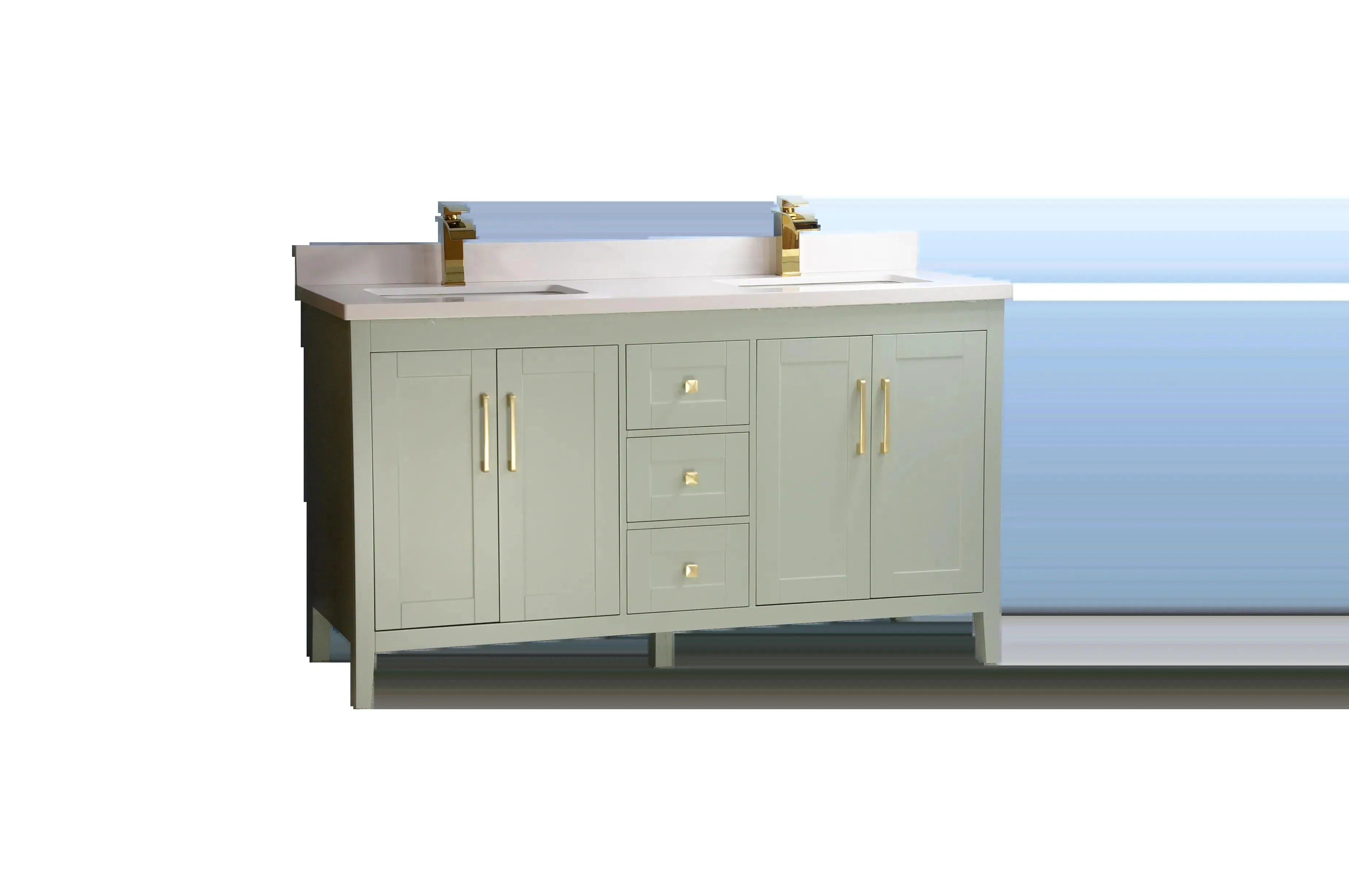 60" European Style Green Double-Sink Vanity with Stone Top
