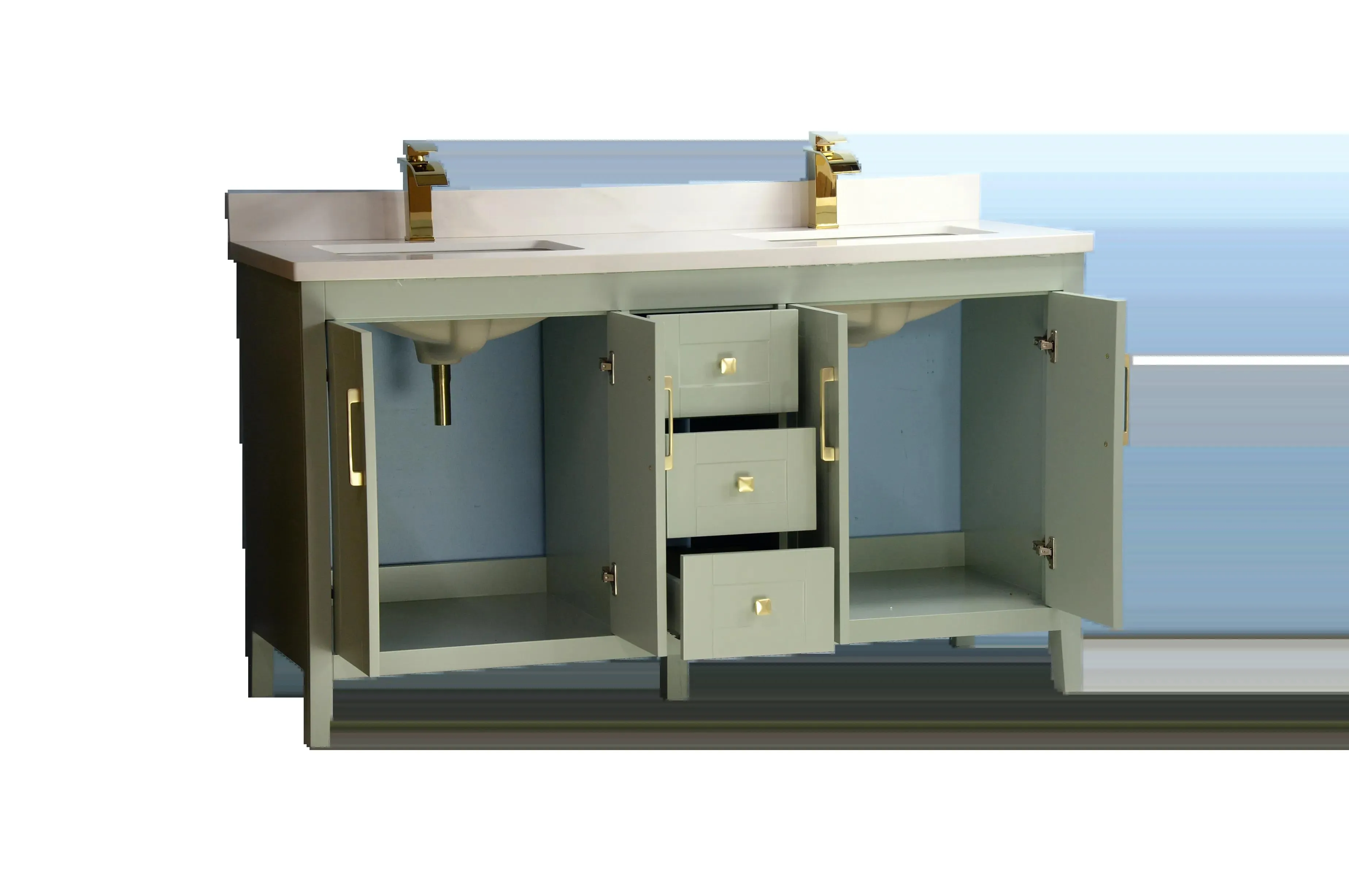 60" European Style Green Double-Sink Vanity with Stone Top