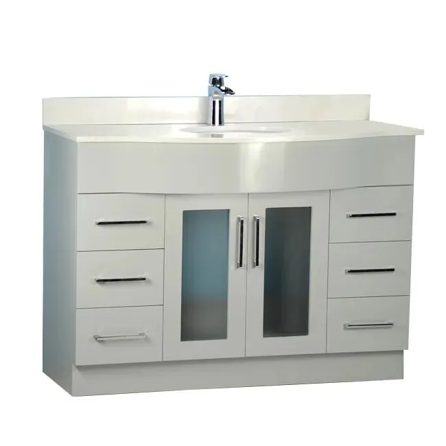48" Traditional Style Curved Grey Vanity with Stone Top