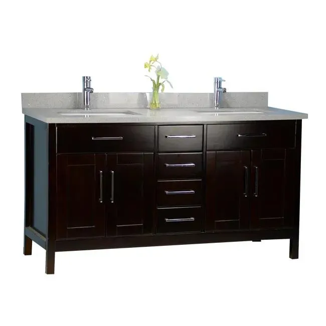 72" Double-Sink Solid Wood Espresso Vanity with Stone Top