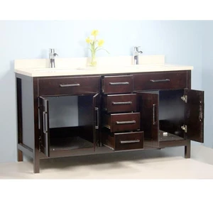 Image 2 of 72" Double-Sink Solid Wood Espresso Vanity with Stone Top sold at Floors & Baths Pro's