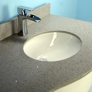 Image 2 of 36" White Curved Vanity with Stone Top sold at Floors & Baths Pro's