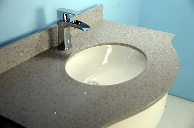 36" White Curved Vanity with Stone Top