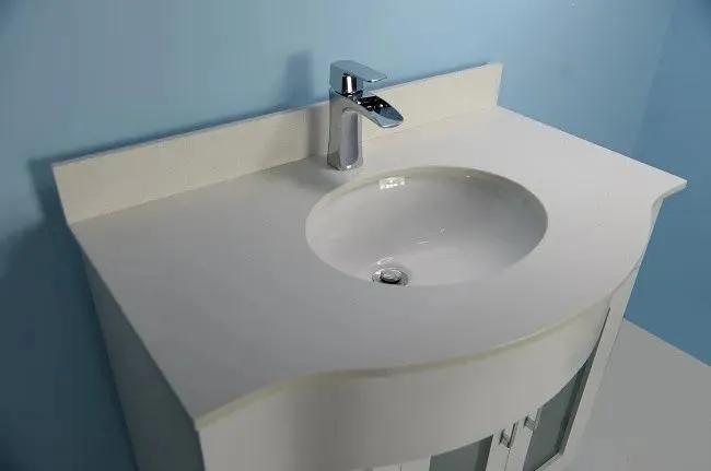 36" White Curved Vanity with Stone Top