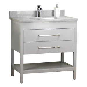 32'' Solid Wood Grey Vanity with Shelf | Floors & Baths Pro's
