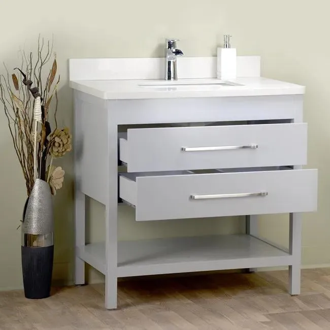 32'' Solid Wood Grey Vanity with Shelf