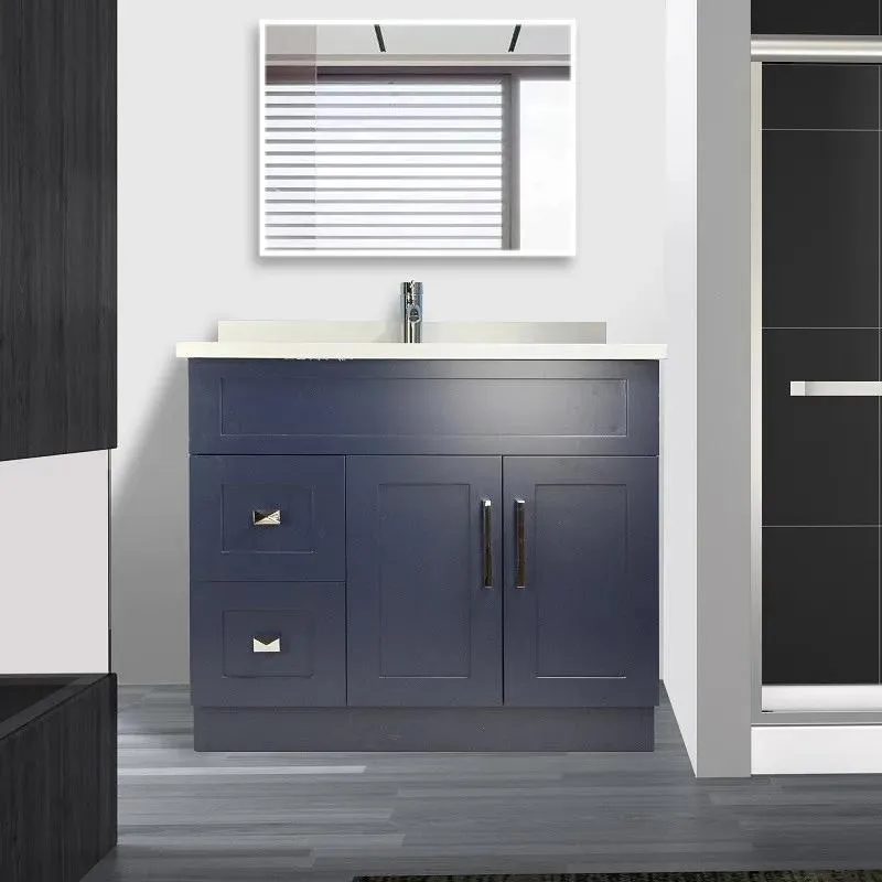 42" Shaker Style Dark Blue Vanity with Stone Top (2 drawers)