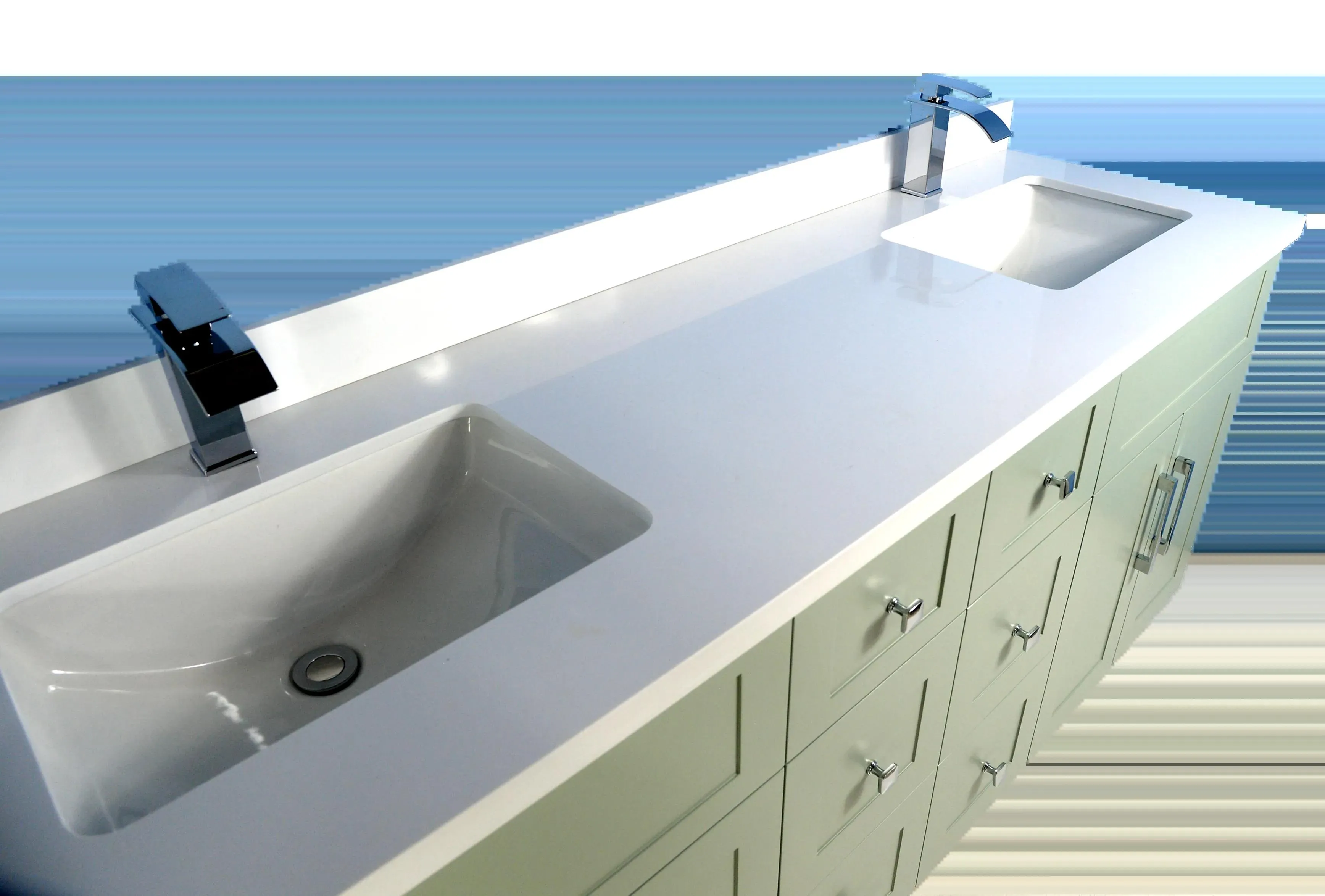 72" Shaker Style Green Double-Sink Vanity with Stone Top (6 drawers)