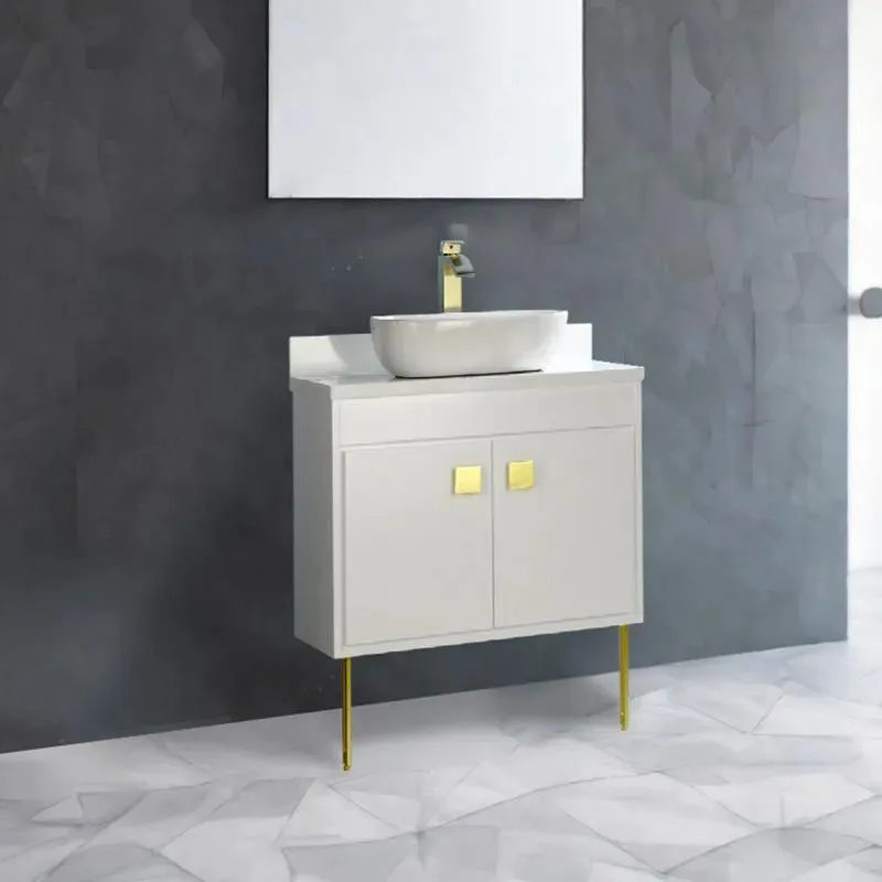 24" Wood White Vanity Base with Stone Top（Without Vessel Sink）