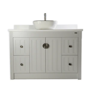 48" Vessel Sink Grey Vanity with Man-made Stone Top | Floors & Baths Pro's
