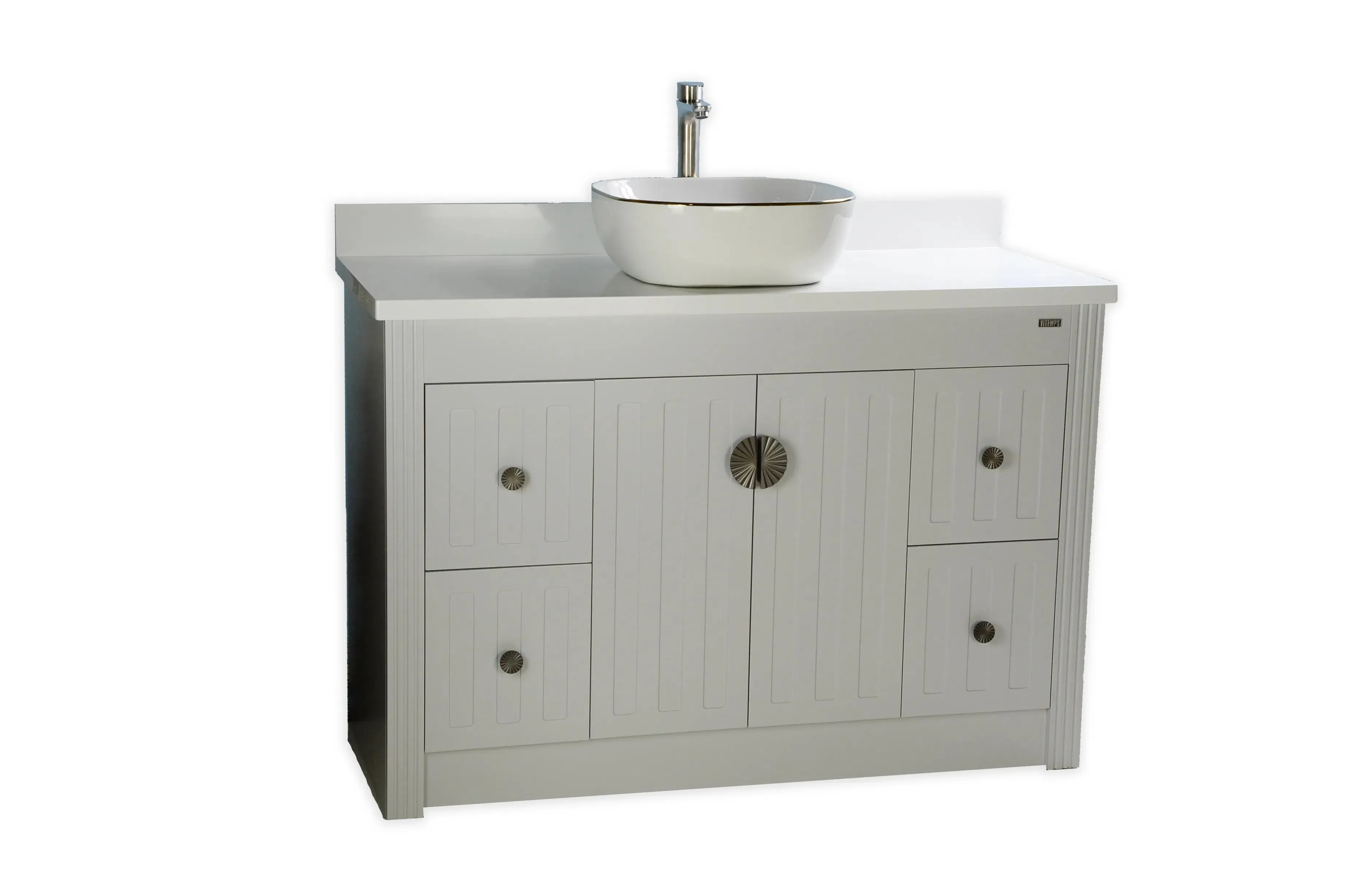 48" Vessel Sink Grey Vanity with Man-made Stone Top