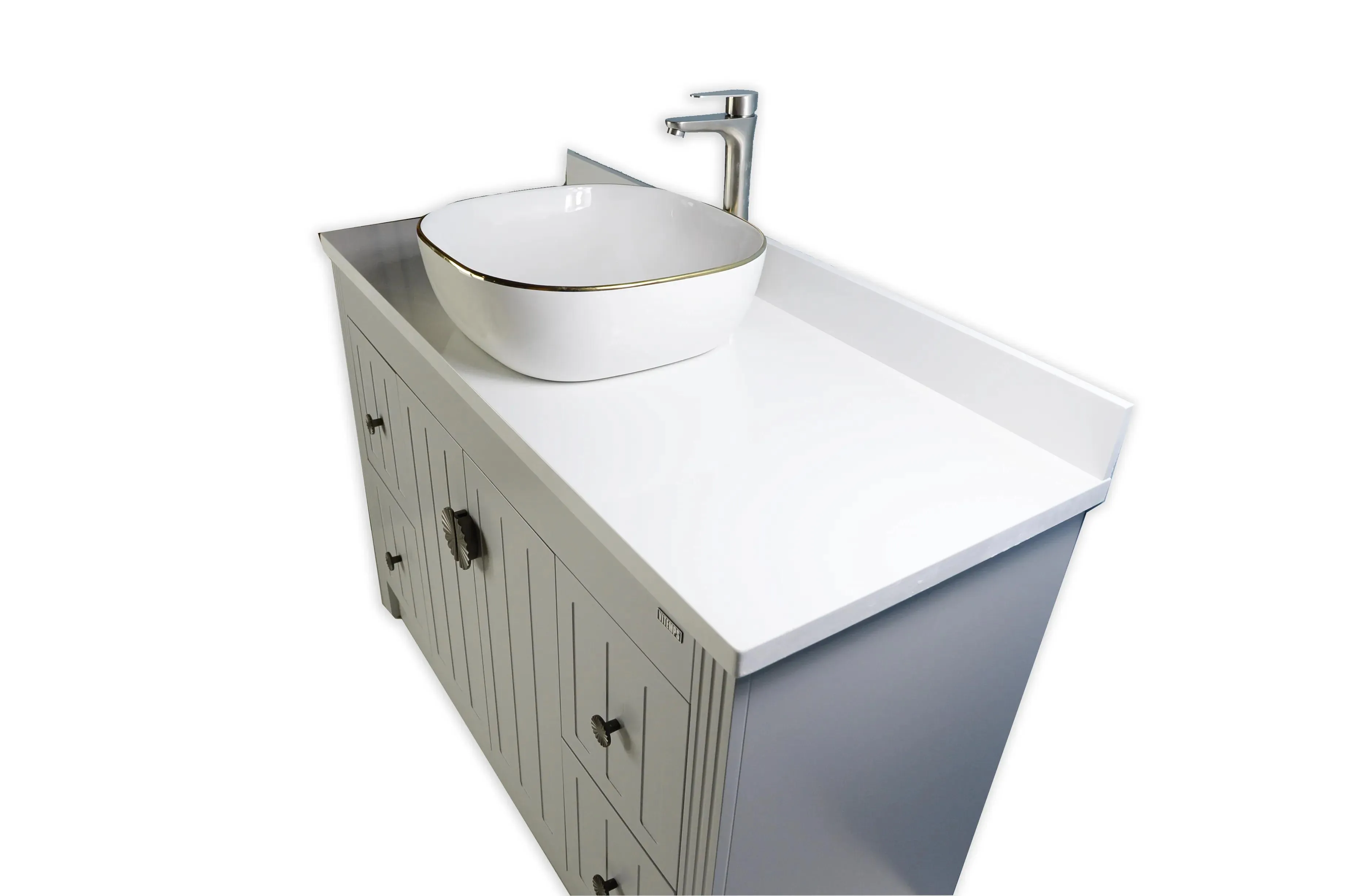 48" Vessel Sink Grey Vanity with Man-made Stone Top