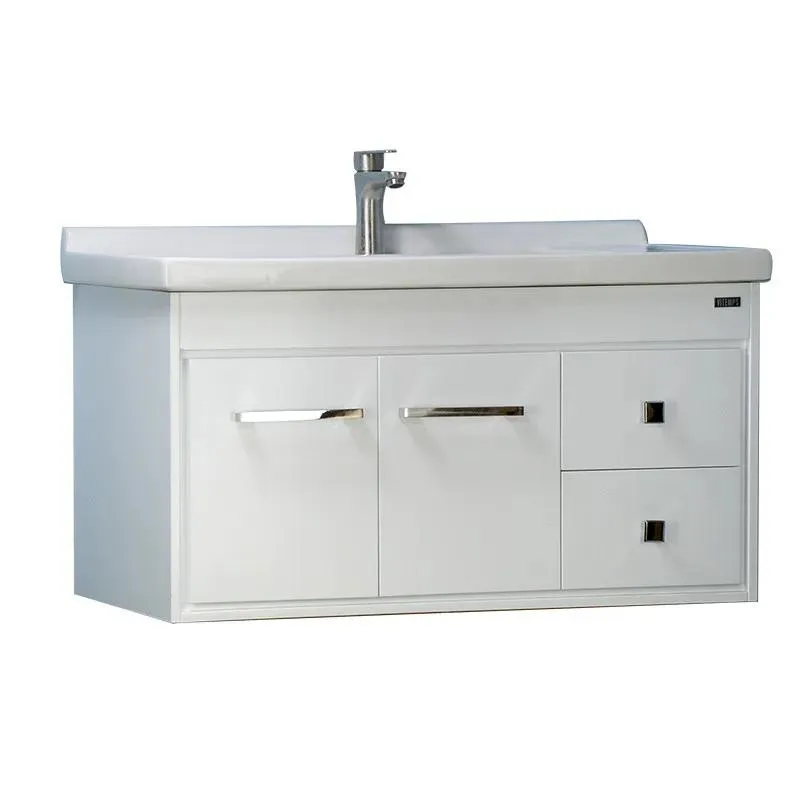 36'' Wall-Mounted Solid Wood White Vanity with Ceramic Sink
