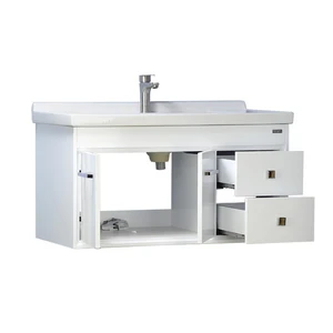Image 2 of 36'' Wall-Mounted Solid Wood White Vanity with Ceramic Sink sold at Floors & Baths Pro's