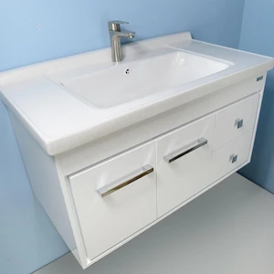 Image 3 of 36'' Wall-Mounted Solid Wood White Vanity with Ceramic Sink sold at Floors & Baths Pro's