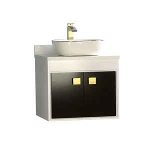 30" Wood White Vanity Base Black Door with Man-made Stone Top | Floors & Baths Pro's