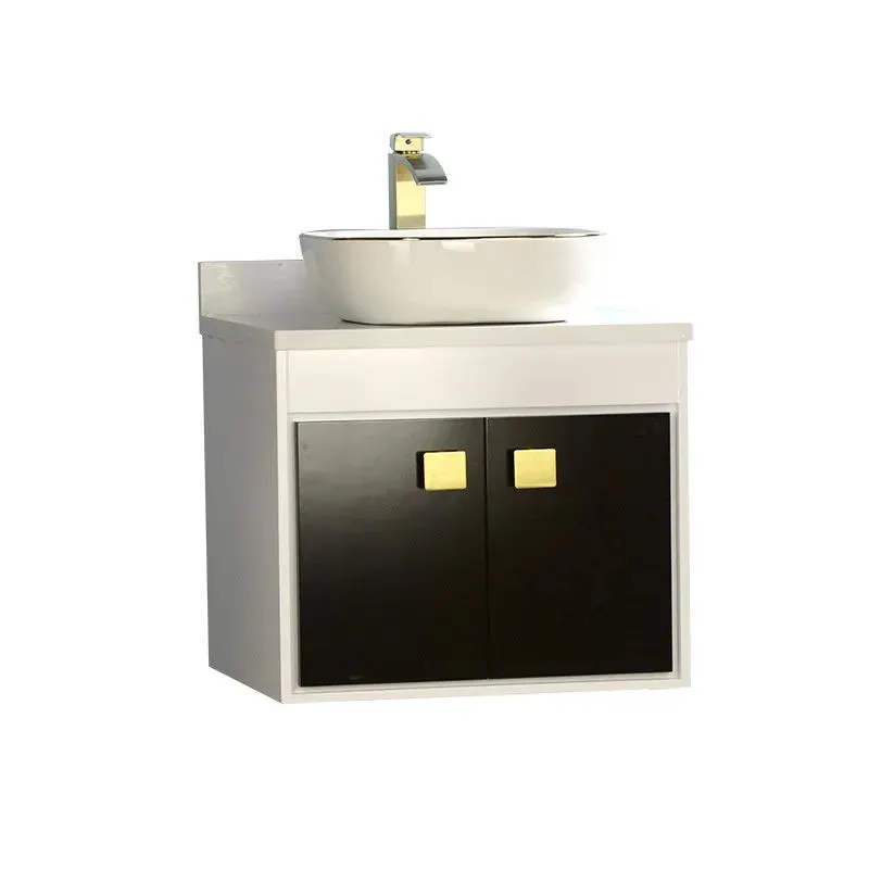30" Wood White Vanity Base Black Door with Man-made Stone Top