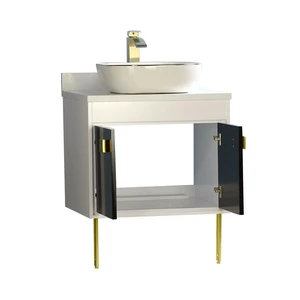 Image 2 of 30" Wood White Vanity Base Black Door with Man-made Stone Top sold at Floors & Baths Pro's