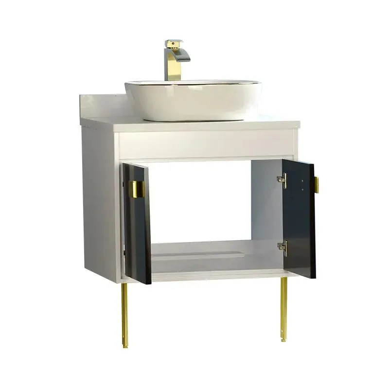 30" Wood White Vanity Base Black Door with Man-made Stone Top