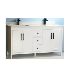 60" European Style White Double-Sink Vanity with Stone Top | Floors & Baths Pro's