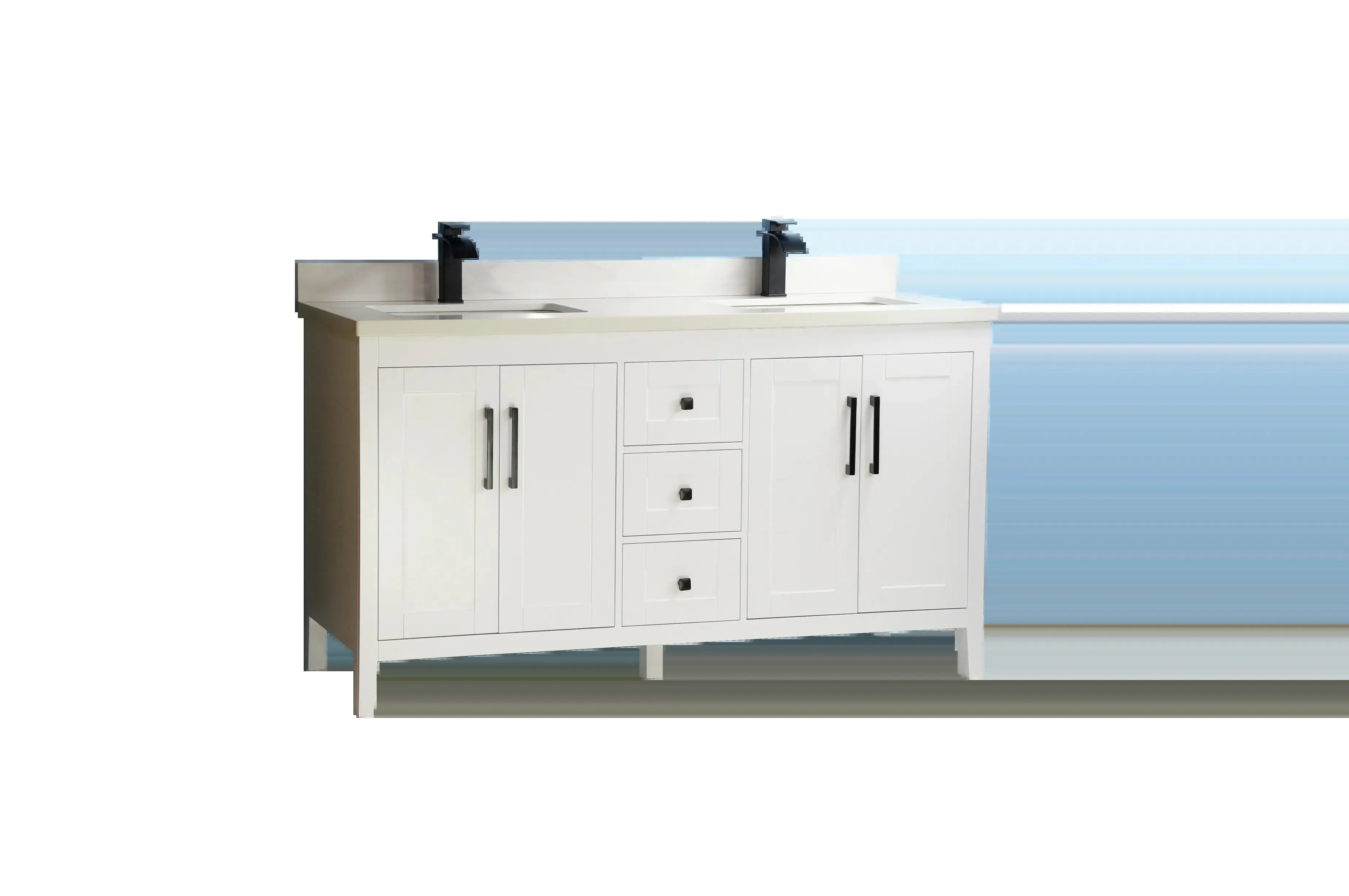 60" European Style White Double-Sink Vanity with Stone Top