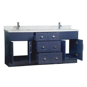 Image 2 of 72" Shaker Style Dark Blue Double-Sink Vanity with Stone Top (6 drawers) sold at Floors & Baths Pro's