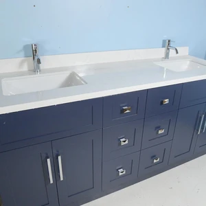 Image 3 of 72" Shaker Style Dark Blue Double-Sink Vanity with Stone Top (6 drawers) sold at Floors & Baths Pro's