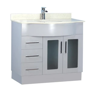  40" Traditional Style Curved Grey Vanity with Stone Top 