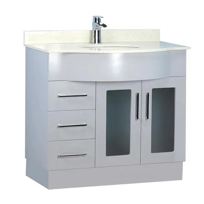 40" Traditional Style Curved Grey Vanity with Stone Top