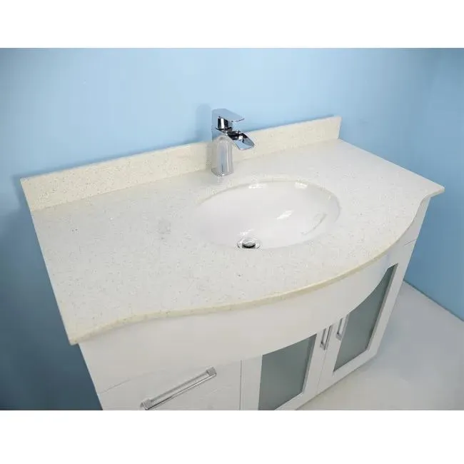 40" Traditional Style Curved Grey Vanity with Stone Top