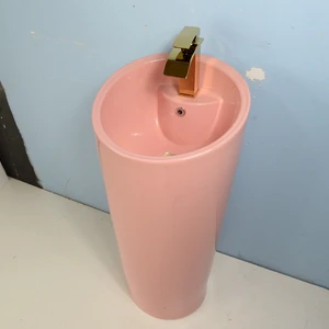 15.5” Ceramic Round Shape Pink Pedestal Sink | Floors & Baths Pro's