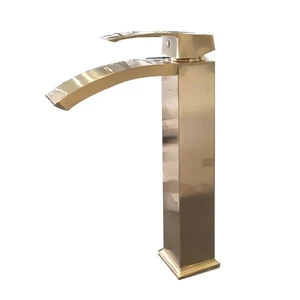 Single-Handle Square Vessel Sink Faucet (Brush Gold) | Floors & Baths Pro's