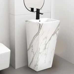 33.5"H Ceramic Rectangular Marble Pattern Pedestal Sink with Overflow | Floors & Baths Pro's