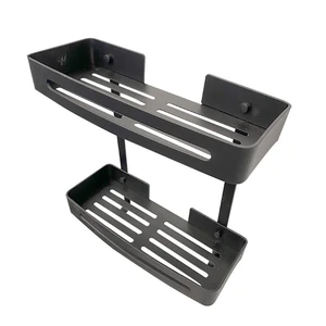  Bathroom Square Shelves with Hooks (Black) 