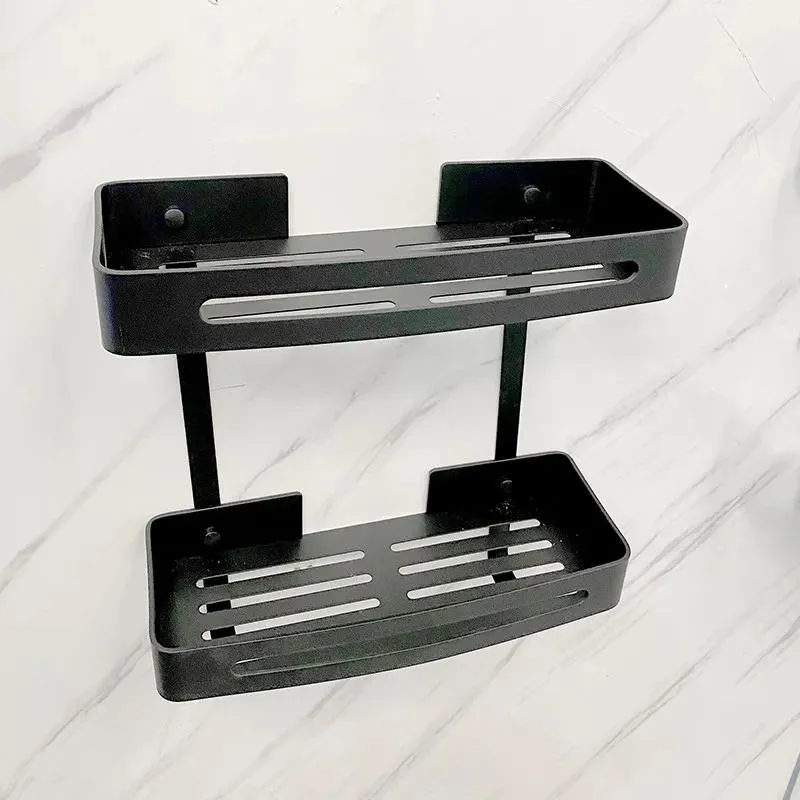 Bathroom Square Shelves with Hooks (Black)