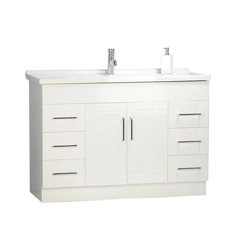 48" Shaker door style White Vanity with Ceramic Top (flat)