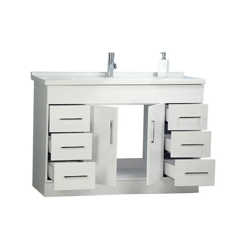 48" Shaker door style White Vanity with Ceramic Top (flat)