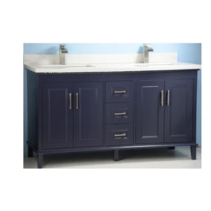 60" European Style Double-Sink Blue Vanity with Stone Top | Floors & Baths Pro's