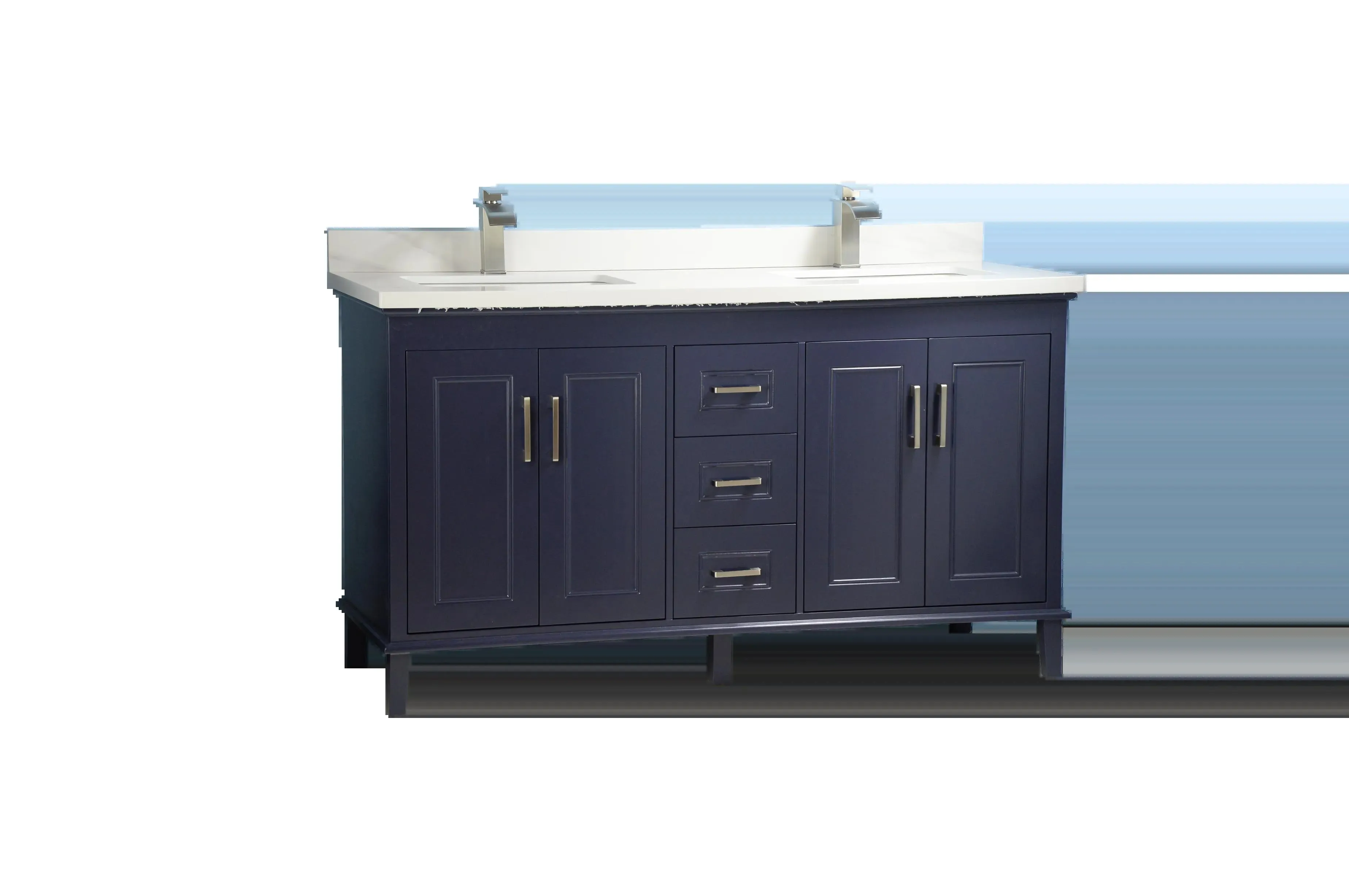60" European Style Double-Sink Blue Vanity with Stone Top